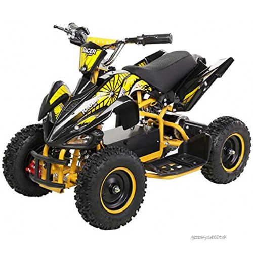 Actionbikes Motors Kinder Elektro Miniquad ATV Racer 1000 Watt 36 Volt Scheibenbremsen Safety Touch System Fußschalter 1000 Watt Schwarz Gelb
