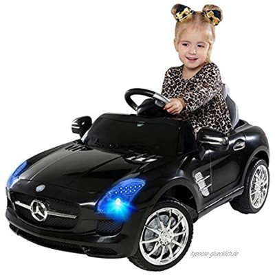 Actionbikes Motors Kinder Elektroauto Mercedes Benz AMG SLS Lizenziert Rc 2,4 Ghz Fernbedienung Led Mp3 Soundmodul Elektro Auto für Kinder ab 3 Jahre Kinderauto Spielzeug Schwarz