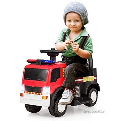 COSTWAY Kinder Feuerwehrauto Elektroauto Kinderauto Elektrofahrzeug Kinderfahrzeug mit Sirene Blaulicht Hupe und Musik geeignet für Kinder 3-8 Jahre
