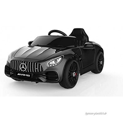 ES-TOYS Kinderfahrzeug Elektro Auto Mercedes AMG GT lizenziert 12V 2 Motoren- 2,4Ghz MP3 Ledersitz+Eva Schwarz