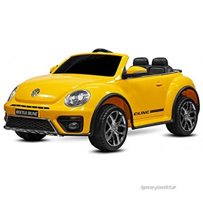 Lizenz Kinder Elektro Auto Volkswagen Beetle Dune Cabrio 2X 30W 12V 4.5Ah 2.4G RC Bluetooth Kinderfahrzeug Kinderauto Gelb
