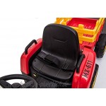 RIRICAR Elektrischer Traktor Workers mit Anhänger Rot Hinterradantrieb 12-V-Batterie Rädern breitem Sitz 2,4-GHz-Fernbedienung MP3-Player mit Bluetooth und SD-Eingang LED-Leuchten