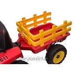 RIRICAR Elektrischer Traktor Workers mit Anhänger Rot Hinterradantrieb 12-V-Batterie Rädern breitem Sitz 2,4-GHz-Fernbedienung MP3-Player mit Bluetooth und SD-Eingang LED-Leuchten
