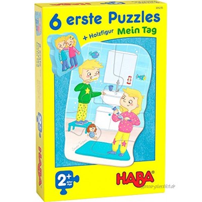 HABA 305235 6 erste Puzzles – Mein Tag Puzzle ab 2 Jahren mit extragroßen Teilen und Holzfigur zum freien Spielen