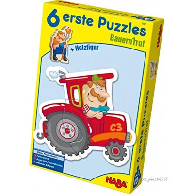 Haba 3900 6 Erste Puzzles Bauernhof Puzzle mit 6 niedlichen Bauernhofmotiven für Kinder ab 2 Jahren mit Holzfigur zum freien Spielen