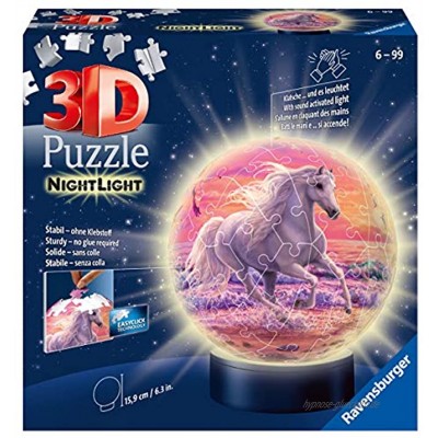 Ravensburger 3D Puzzle 11843 Nachtlicht Puzzle-Ball Pferde am Strand 72 Teile ab 6 Jahren LED Nachttischlampe mit Klatsch-Mechanismus
