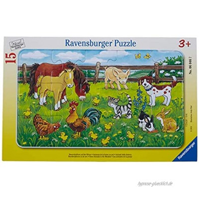 Ravensburger Kinderpuzzle 06046 Bauernhoftiere auf der Wiese Rahmenpuzzle für Kinder ab 3 Jahren mit 15 Teilen