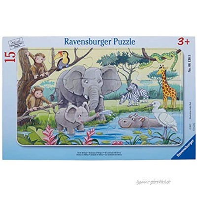 Ravensburger Kinderpuzzle 06136 Tiere Afrikas Rahmenpuzzle für Kinder ab 3 Jahren mit 15 Teilen