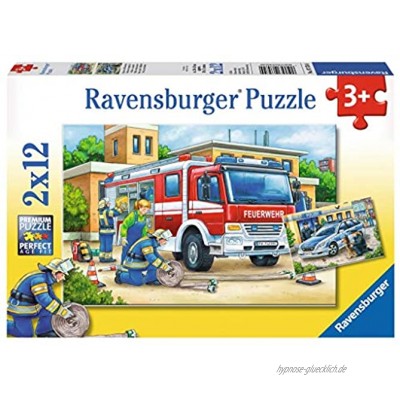 Ravensburger Kinderpuzzle 07574 Polizei und Feuerwehr Puzzle für Kinder ab 3 Jahren mit 2x12 Teilen