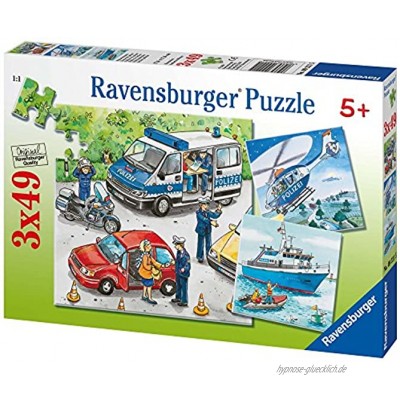 Ravensburger Kinderpuzzle 09221 Polizeieinsatz Puzzle für Kinder ab 5 Jahren mit 3x49 Teilen