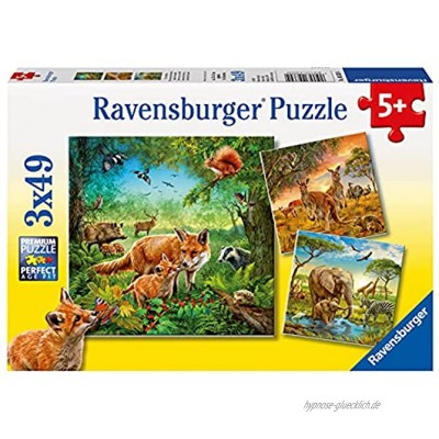 Ravensburger Kinderpuzzle 09330 Tiere der Erde Puzzle für Kinder ab 5 Jahren mit 3x49 Teilen