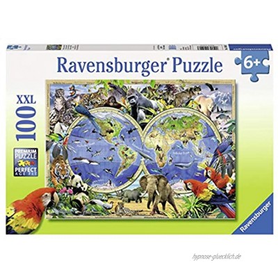 Ravensburger Kinderpuzzle 10540 Tierisch um die Welt Puzzle-Weltkarte für Kinder ab 6 Jahren mit 100 Teilen im XXL-Format