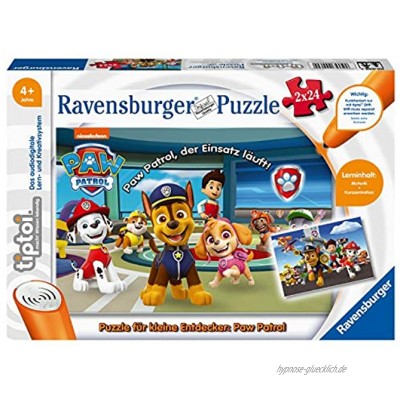 Ravensburger tiptoi Spiel 00069 Puzzle für kleine Entdecker: Paw Patrol 2x24 Teile Kinderpuzzle ab 4 Jahren für Jungen und Mädchen 1 Spieler