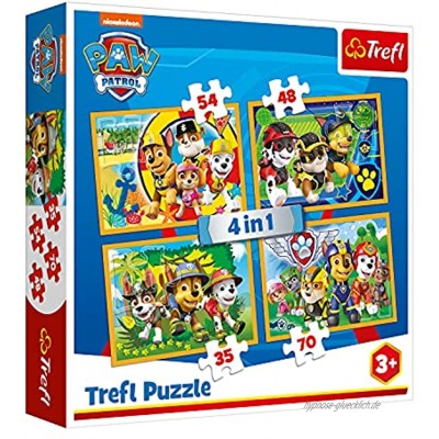 Trefl Puzzle Immer pünktlich von 35 bis 70 Teilen 4 Sets PAW Patrol für Kinder ab 4 Jahren