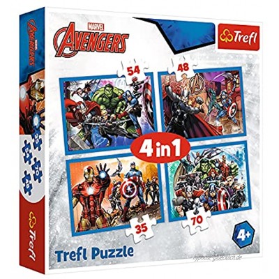 Trefl TR34310 Unerschrockene Marvel Avengers von 35 bis 70 Teilen 4 Sets für Kinder ab 4 Jahren Puzzlebox Farbig