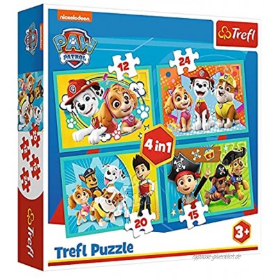 Trefl TR34346 Puzzle Das lustige Team von PAW Patrol von 12 bis 24 Teilen 4 Sets für Kinder ab 3 Jahren