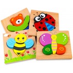 Afufu Holzpuzzle Holzspielzeug ab 1 2 3 Jahren 4 Stück Steckpuzzle Holz Montessori Spielzeug für Baby Tier Holzpuzzle Puzzle Kleinkind Lernspielzeug für Kinder