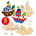 Baker Ross Piratenschiffe aus Holz zum Aufstellen 6 Stück – für Kinder zum Basteln und Gestalten von 3D-Piratenschiffen