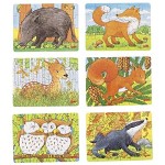 cama24com Puzzle aus Holz Tiere Minipuzzle Waldtiere 6 Stück Kindergeburtstag Mitgebsel mit Palandi® Sticker