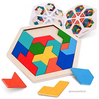 Coogam Holz Kinder Puzzle Sechseck Form Muster Block Tangram Logik IQ Spiel STEM Montessori Brain Teaser Spielzeug Geschenk für Jugendliche