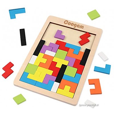 Coogam Holz Puzzle 40 Stück Tangram Puzzle Gehirntraining Spielzeug für Kinder Holzpuzzle Box Gehirn Spiel Baustein Intelligenz pädagogisches Geschenk für Kleinkinder