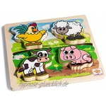Eichhorn 100003687 Fühl-Puzzle mit Stoff Bauernhoftiere mit Te x tilelementen aus Holz 5 teilig 20 x 20 cm groß für Kinder ab einem Jahr