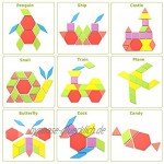 HellDoler Holzpuzzles Geometrische Puzzle 155 Teile Bausteine Montessori Spielzeug Grafische Klassische Pädagogisches Spielzeug mit 24 Design Karten für Kinder Kleinkind
