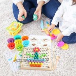 Holz Clip Beads Brettspiel,Montessori Pädagogisches Holzspielzeug Clip Perlen Spiel Puzzle Board Holz Clip Perlen Regenbogen Spielzeug Matching Game Memory Toy Puzzle Brettspiel -22×22×4cm…