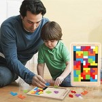 Holzpuzzle Tetris Tangram,40er Pack Holz-Puzzle Jigsaw Geometrische Blöcke Holz Puzzle Box Gehirn Spiele für Kinder frühe Pädagogische Beste Geschenk
