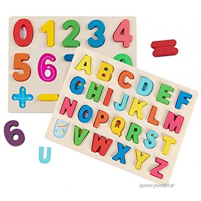 Jacootoys Wooden Alphabet und Number Puzzle Learning Brettspiel Lernspielzeug Geschenk für Kinder