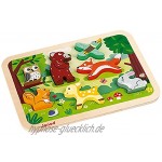 Janod J07023 Steckpuzzle mit Vertiefungen aus Holz Wald-Motiv 7 Teile frühkindliches Lernspielzeug für Kinder ab 18 Monaten