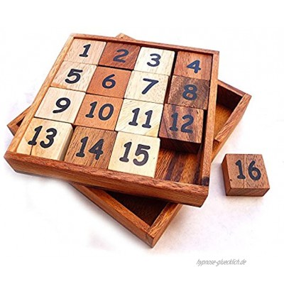 Logica Spiele Art. 15er und 16er Puzzle Schiebepuzzle Magisches Quadrat Denkspiel aus Holz Fifteen Puzzle Euklide Serie