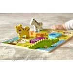 RB&G Holzpuzzle mit großen Teilen Safaritiere Puzzle für Kinder ab 1 Jahr Nilpferd & Co. Puzzle Baby