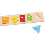 Tooky Toy Geometrie-Puzzle zum Lernen und zur Motorikschulung Ihres Kindes- mit 5 verschiedenen Steck-Formen aus Holz ab 3 Jahren mit Wasserfarbe ca. 36 x 9 x 2 cm
