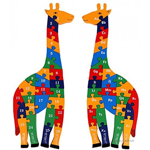 Toys of Wood Oxford Holzpuzzle Giraffe Alphabet und Zahlen Puzzle 41 cm groß Holzspielzeug zum Lernen von Buchstaben und Zahlen Lernspielzeug für 3-Jährige