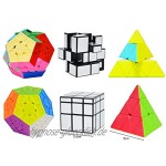 Cooja Zauberwürfel Set 2x2 + 3x3 + Pyraminx + Megaminx + Mirror Cube 5 Stück Speed Cube Magischer Würfel Speedcube Schnelles Glattdrehen Robust Spielzeug Geschenk für Jungen Mädchen