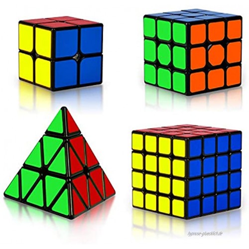 Coolzon Zauberwürfel Set 4 Stück Speed Cube Set 2x2 3x3 4x4 Pyraminx Speedcube 3D Puzzle Magic Cubes für Kinder Erwachsene Anfänger
