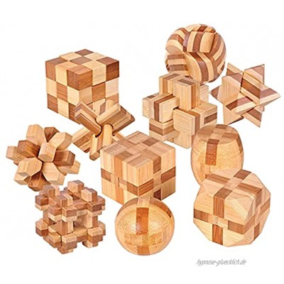 Joyeee 12 Stück Denksportaufgaben Cube 3D Puzzle Holzspielzeug IQ Test Mind Game Denkaufgabe Zaubertrick Geduldspiel Logisches Spielzeug Denksportaufgaben Kinder Geschenk Set