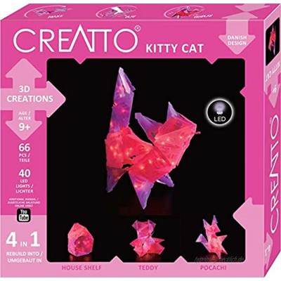 Kosmos 3492 Katze 3D-Leuchtfiguren entwerfen 3D-Puzzle für Katze Teddy Hund oder Haus gestalte kreative Zimmer-Deko 68 Steckteile inkl. 40-tlg. LED-Lichterkette für Kinder & Erwachsene