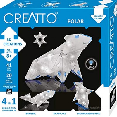 Kosmos CREATTO Polar 3D-Leuchtfiguren entwerfen,3D-Puzzle-Set für Eisbär Snowboard-Bär Schneeflocke,Robbe gestalte kreative Zimmer-Deko 41 Steckteile 20-tlg. LED-Lichterkette Kinder & Erwachsene
