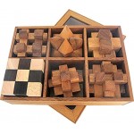 LOGOPLAY 6 Knobelspiele im Set Spielesammlung 3D Puzzle Denkspiele Knobelspiele Geduldspiele Logikspiele in edler Geschenkbox aus Holz mit transparentem Deckel