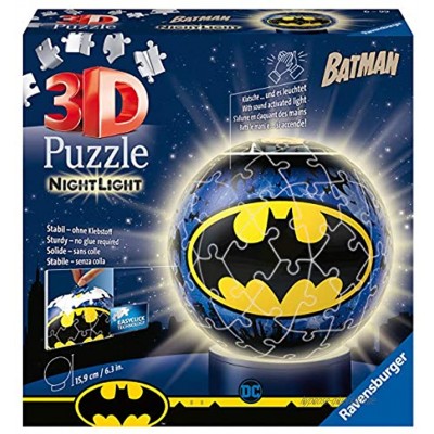 Ravensburger 3D Puzzle 11080 Nachtlicht Puzzle-Ball Batman 72 Teile ab 6 Jahren LED Nachttischlampe mit Klatsch-Mechanismus