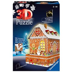 Ravensburger 3D Puzzle 11237 Lebkuchenhaus bei Nacht 3D Puzzle für Kinder und Erwachsene Leuchtet im Dunkeln