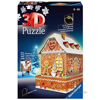 Ravensburger 3D Puzzle 11237 Lebkuchenhaus bei Nacht 3D Puzzle für Kinder und Erwachsene Leuchtet im Dunkeln