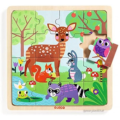 DJECO DJ01812 Steckbare Puzzle zusammensteckbares Puzzlo Forest bunt