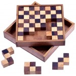 LOGOPLAY Schach Puzzle Pentomino Puzzle Lernspiel Denkspiel Knobelspiel Geduldspiel Logikspiel in Schachbrettmuster-Optik aus Holz