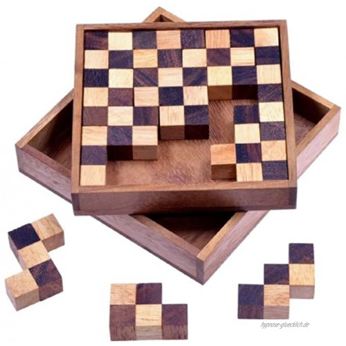 LOGOPLAY Schach Puzzle Pentomino Puzzle Lernspiel Denkspiel Knobelspiel Geduldspiel Logikspiel in Schachbrettmuster-Optik aus Holz