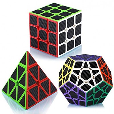 Maomaoyu Zauberwürfel Set Speed 3x3x3 + Triangle Pyramide Pyraminx + Dodekaeder Megaminx Speed 3 Pack Puzzle Würfel Carbon Faser Aufkleber Spielzeug