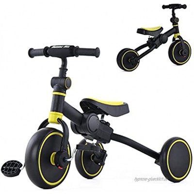 2 in 1 Kinderdreirad Faltbar Kinder Dreirad Baby Kinderwagen mit Sitz und Pedalen für Kleinkinder in unterschiedlichen Farben gelb