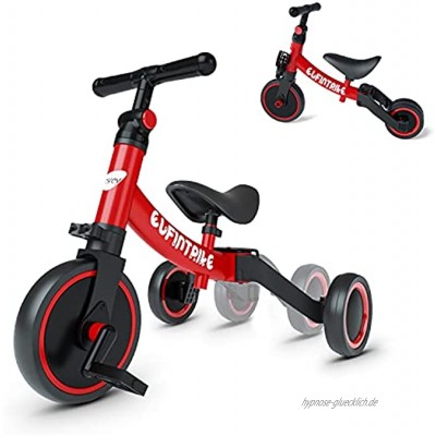 Besrey 5 in 1 Laufräder Laufrad Kinderdreirad Dreirad Lauffahrrad Lauflernhilfe für Kinder ab 1 Jahre bis 4 Jahren Rot